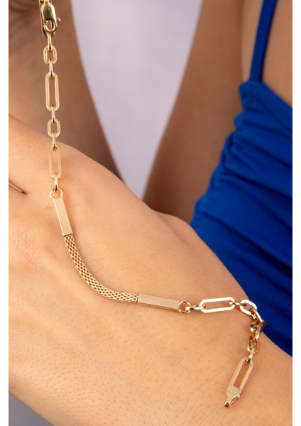 14 Ayar Altın Bismark Detaylı Ataç Bileklik modelleri