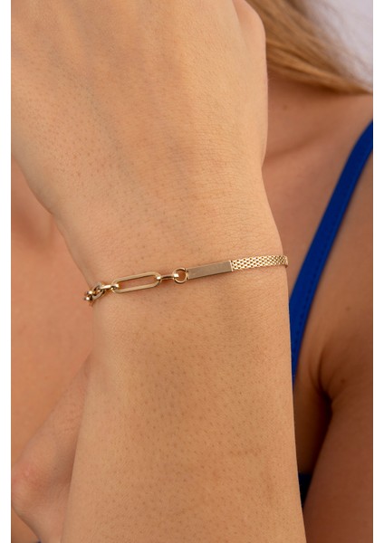 14 Ayar Altın Bismark Detaylı Ataç Bileklik