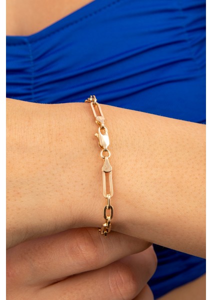 14 Ayar Altın Bismark Detaylı Ataç Bileklik