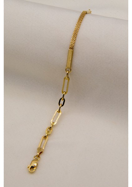 14 Ayar Altın Bismark Detaylı Ataç Bileklik