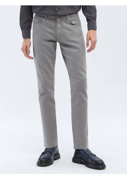 Gri Dokuma Slim Fit Casual Pamuk Karışımlı Pantolon