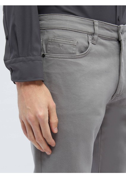 Gri Dokuma Slim Fit Casual Pamuk Karışımlı Pantolon
