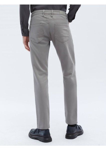 Gri Dokuma Slim Fit Casual Pamuk Karışımlı Pantolon