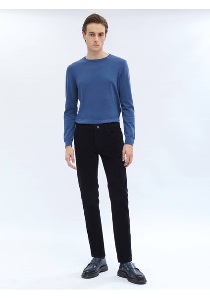 Lacivert Dokuma Slim Fit Kadife Casual Pamuk Karışımlı Pantolon