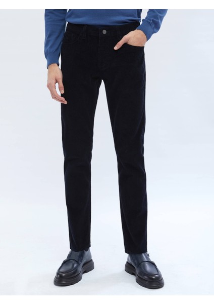 Lacivert Dokuma Slim Fit Kadife Casual Pamuk Karışımlı Pantolon