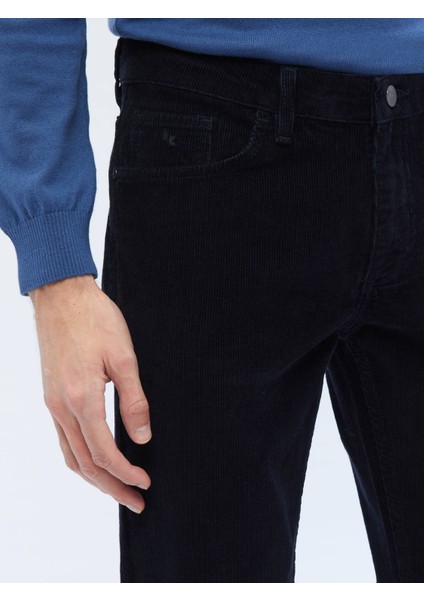 Lacivert Dokuma Slim Fit Kadife Casual Pamuk Karışımlı Pantolon