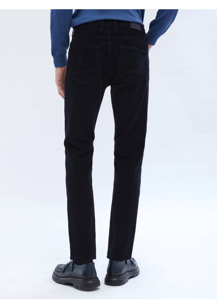 Lacivert Dokuma Slim Fit Kadife Casual Pamuk Karışımlı Pantolon