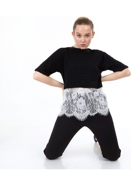 Kadın Etek Ucu Dantelli Tişört