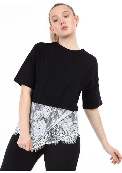 Kadın Etek Ucu Dantelli Tişört fiyatları