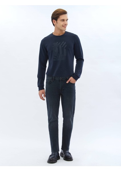 Lacivert Slim Fit Denim Pamuk Karışımlı Pantolon