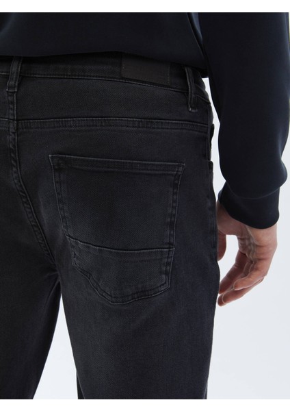Siyah Slim Fit Denim Pamuk Karışımlı Pantolon