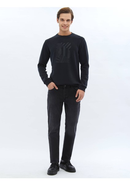 Siyah Slim Fit Denim Pamuk Karışımlı Pantolon