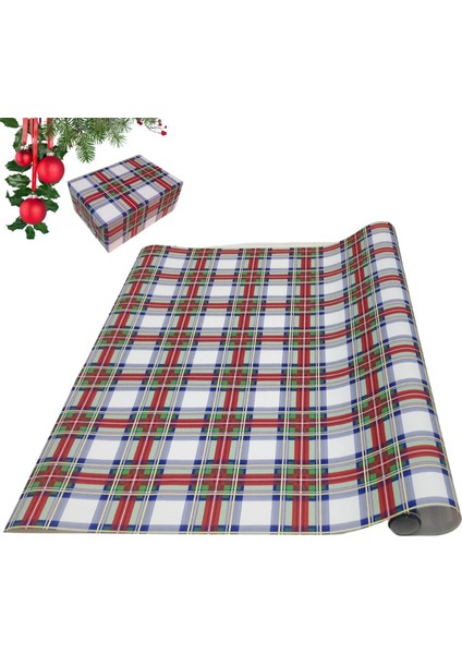Italyan Hediye Paketleme Kağıdı, Beyaz-Lacivert Ekose Ambalaj Kağıdı, NO-089F, 70 x 200 cm