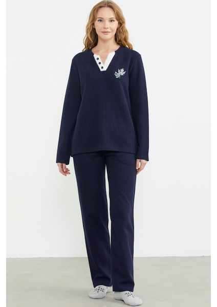 Fitilli Yaka Detaylı Pijama Takım - Lacivert fiyatları