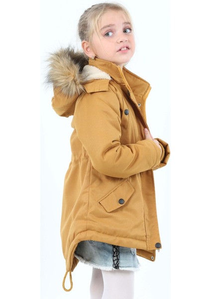 Kız Çocuk Su Itici Kapüşonlu Fermuarlı Çıtçıt Kapamalı Cepli Gabardin Hardal Sarı MONT-MNT-2005-K fırsatları