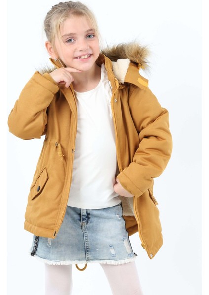 Kız Çocuk Su Itici Kapüşonlu Fermuarlı Çıtçıt Kapamalı Cepli Gabardin Hardal Sarı MONT-MNT-2005-K indirimleri