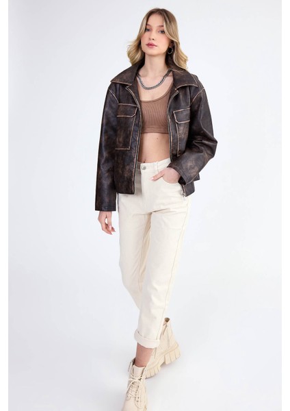 Kapak Cepli Suni Deri Biker Ceket modelleri