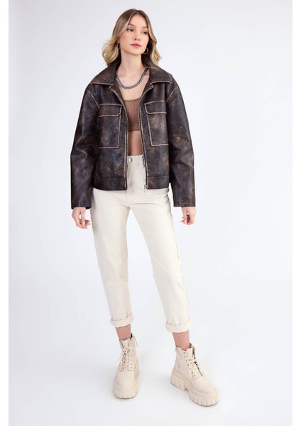 Kapak Cepli Suni Deri Biker Ceket fırsatları