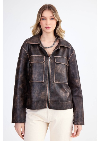 Kapak Cepli Suni Deri Biker Ceket indirimleri
