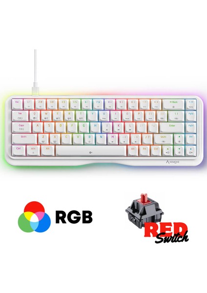 K68SE %65 Sade Tasarım USB Beyaz Mekanik Red Switch Gaming Oyuncu Klavyesi Aparat Hediyeli