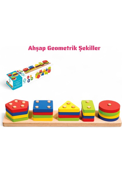 Ahşap 5'li Geometri Sıralama Montessori