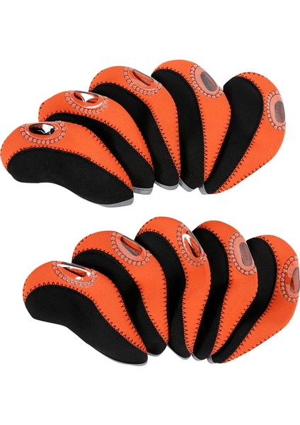 10 Adet Golf Ütüler Golf Sopası Kılıfı Seti Fairway Woods Headcovers Koruyucu Kapaklar Siyah ve Turuncu (Yurt Dışından)