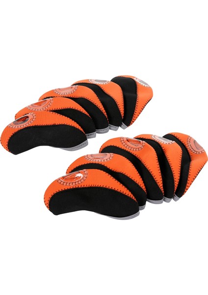 10 Adet Golf Ütüler Golf Sopası Kılıfı Seti Fairway Woods Headcovers Koruyucu Kapaklar Siyah ve Turuncu (Yurt Dışından)