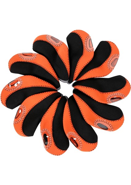 10 Adet Golf Ütüler Golf Sopası Kılıfı Seti Fairway Woods Headcovers Koruyucu Kapaklar Siyah ve Turuncu (Yurt Dışından)