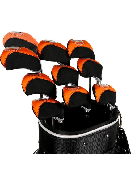 10 Adet Golf Ütüler Golf Sopası Kılıfı Seti Fairway Woods Headcovers Koruyucu Kapaklar Siyah ve Turuncu (Yurt Dışından)