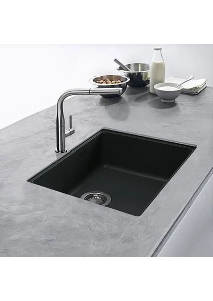 Siyah Tek Göz 40 cm x 50 cm T,üstü,altı, Granit Evye GR50