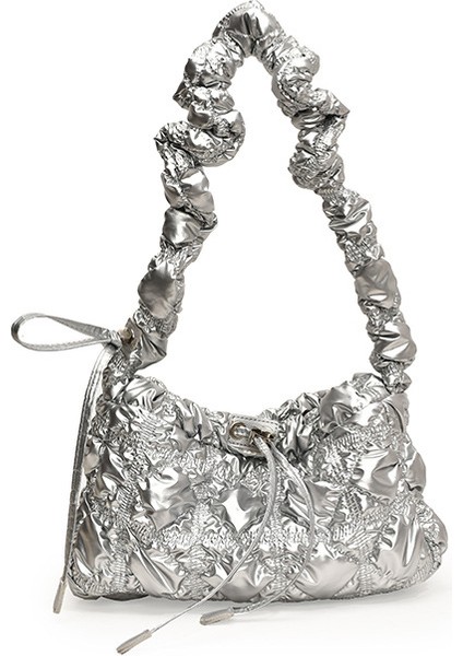 Kadın Tek Omuzlu Koltuk Altı Küçük Kare Niş Tembel Stil Pilili Bulut Crossbody Çanta (Yurt Dışından)