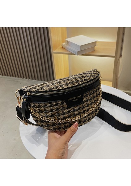 Leopar Desenli Göğüs Omuz Kadın Retro Ekose Çapraz Bel Doku Kadın Çanta (Yurt Dışından)