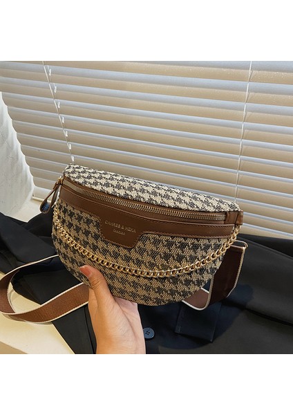 Leopar Desenli Göğüs Omuz Kadın Retro Ekose Çapraz Bel Doku Kadın Çanta (Yurt Dışından)