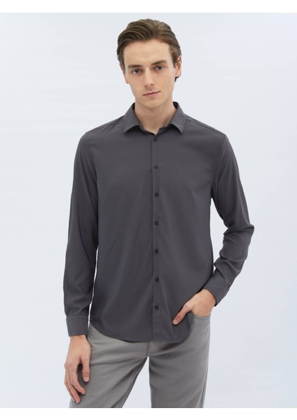 Antrasit Düz Regular Fit Dokuma Casual Gömlek modelleri