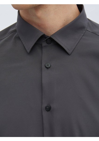 Antrasit Düz Regular Fit Dokuma Casual Gömlek fırsatları