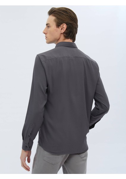 Antrasit Düz Regular Fit Dokuma Casual Gömlek indirimleri