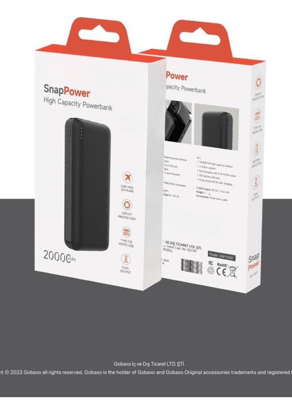 20.000 Mah Powerbank 2 USB Çıkışlı 1 Type-C Girişli