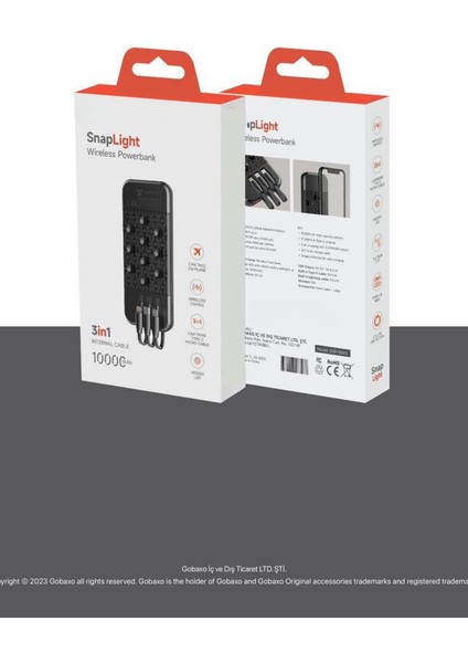10.000 Mah Vakumlu Wireless Powerbank Dahili Çoklu Kablo 3in1 Kablolu ve Kablosuz