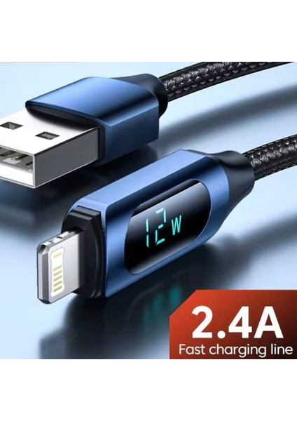 12 W USB Iphone Dijital Ekran Hızlı Şarj Kablosu 1 Metre