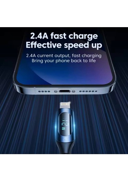 12 W USB Iphone Dijital Ekran Hızlı Şarj Kablosu 1 Metre