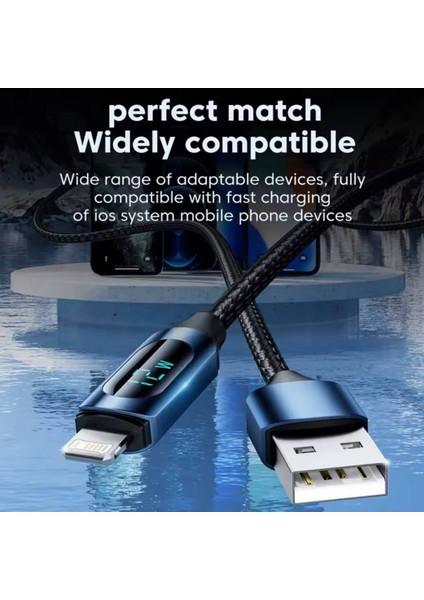 12 W USB Iphone Dijital Ekran Hızlı Şarj Kablosu 1 Metre