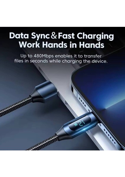 12 W USB Iphone Dijital Ekran Hızlı Şarj Kablosu 1 Metre