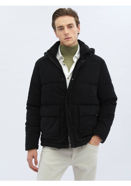 Siyah Regular Fit Kapüşonlu Casual Dokuma Mont modelleri