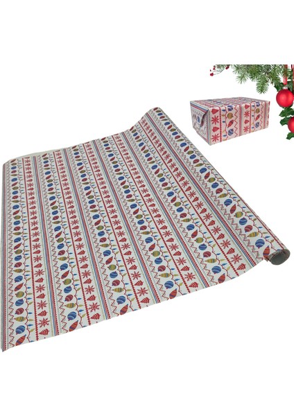 Italyan Hediye Paketleme Kağıdı, Kar, Çam, Küre Desenli Ambalaj Kağıdı, Beyaz, NO:495G, 70 x 200 cm