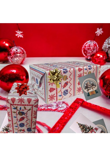 Italyan Hediye Paketleme Kağıdı, Kar, Çam, Küre Desenli Ambalaj Kağıdı, Beyaz, NO:495G, 70 x 200 cm fırsatları