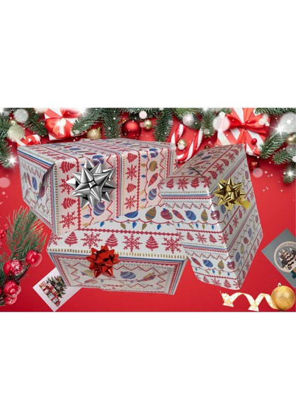 Italyan Hediye Paketleme Kağıdı, Kar, Çam, Küre Desenli Ambalaj Kağıdı, Beyaz, NO:495G, 70 x 200 cm indirimleri