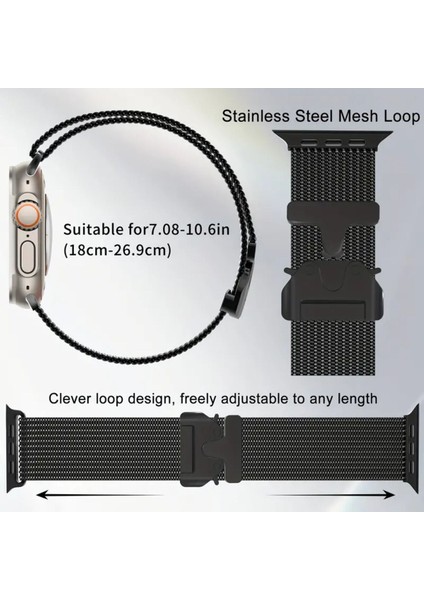 Apple Watch Ultra Uyumlu 49 mm Kalın Örgü Milano Loop Metal Kordon