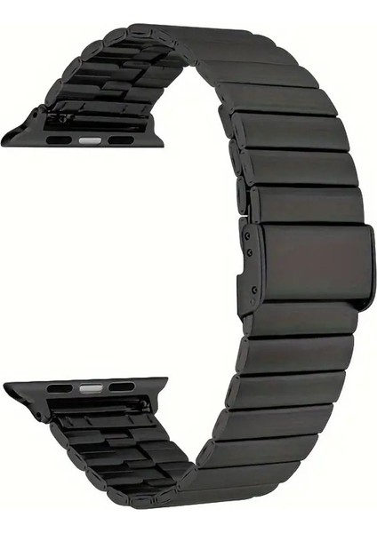 Apple Watch Uyumlu 44/45/46/49 mm Paslanmaz Çelik Balık Sırtı Kordon Siyah