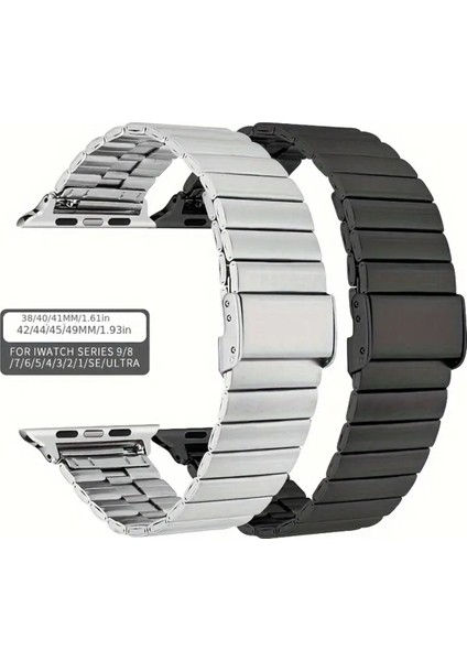 Apple Watch Uyumlu 44/45/46/49 mm Paslanmaz Çelik Balık Sırtı Kordon Siyah