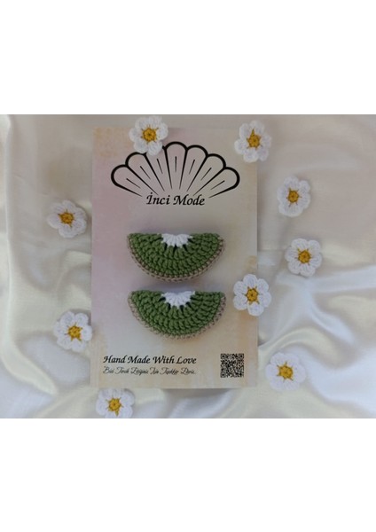 Kız Çocuk Kivi Meyveli 2'li Toka Seti Hand Made Yeşil Örgü Toka